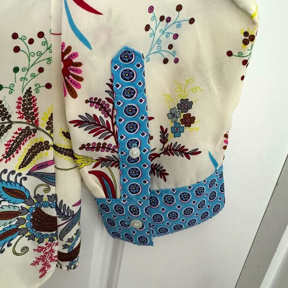 Talbots Womens Large LS Cream Floral Popover Tunic Blouse Career Casual - Picture 5 of 9